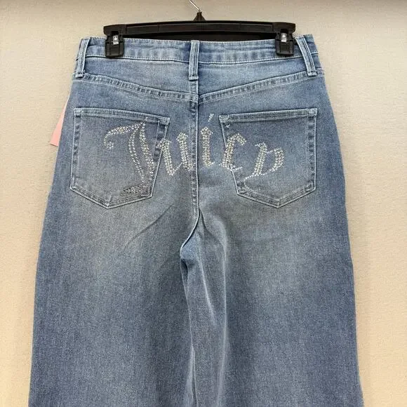 Juicy Couture Jeans Women's 7/28 Blue Lunita Wide Leg Rhinestone Logo Flare NWT - Picture 1 of 14